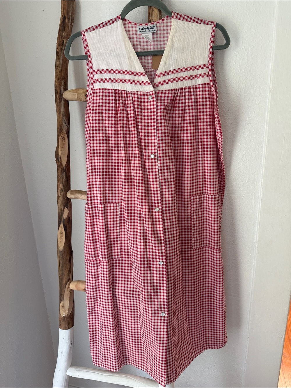 Anthony Richards Vintage Red & White Gingham Cotton Blend Snap Midi House Dress